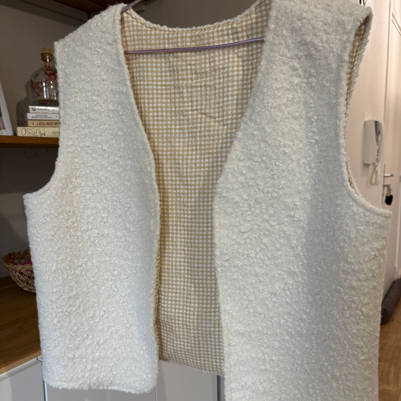gilet sans manche reversible beige et vichy