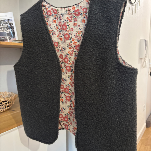 gilet reversible gris gaze de coton fleurs