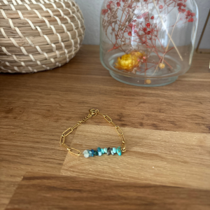 bracelet grosse maille pierre gemme bleu