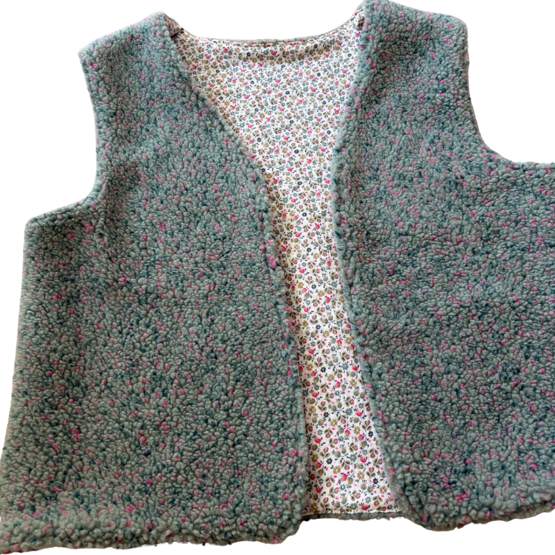 gilet vert moucheté intérieur fleurs